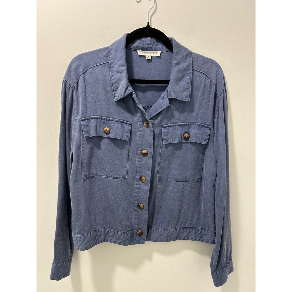 Jane + Delancey Blue Lyocell Utility Button Down Shirt Jacket Womens Medium‎